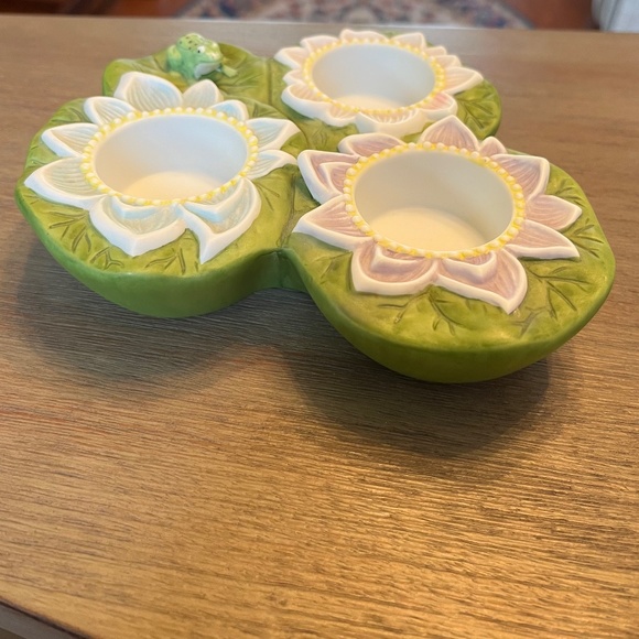 Partylite Pond Lily Pad Frog Lotus Flower Tealights Candle Holder - Picture 2 of 10